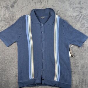 Vintage Sweater Button Down Mens Large Navy Blue Knit 33 Degrees